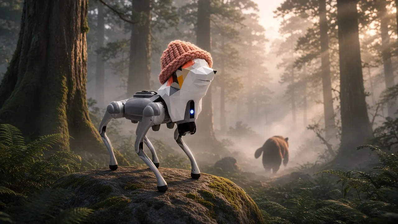 Hatchan chasing bears in the forest